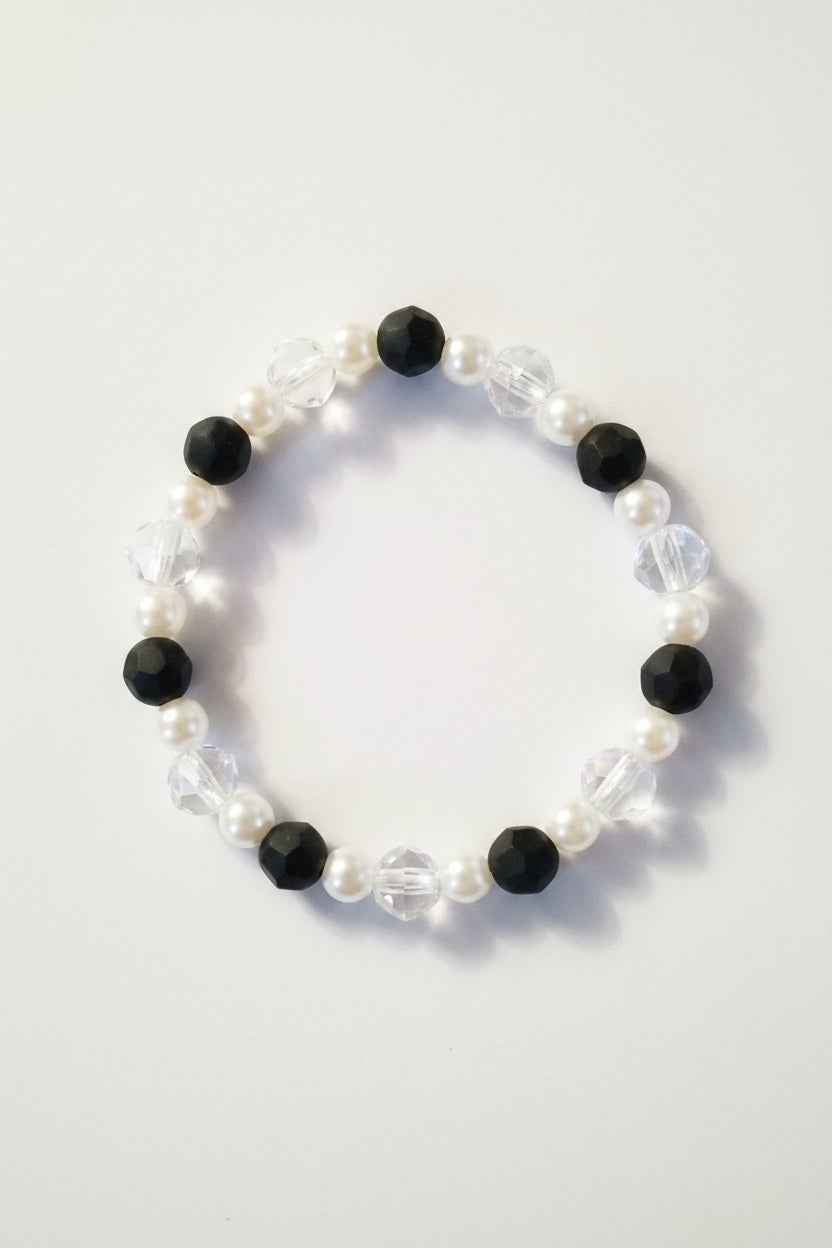 Plastic Black, White Pearl and Clear Bracelet