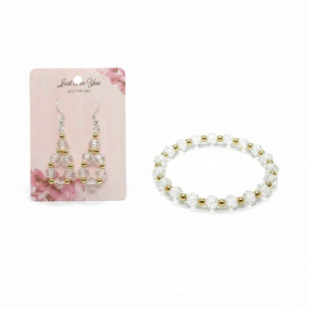 Clear Crystal Earring and Bracelet Set with Gold Spacers
