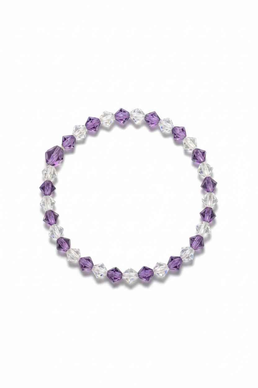 Plastic Purple and Clear Bi-Cone Bracelet