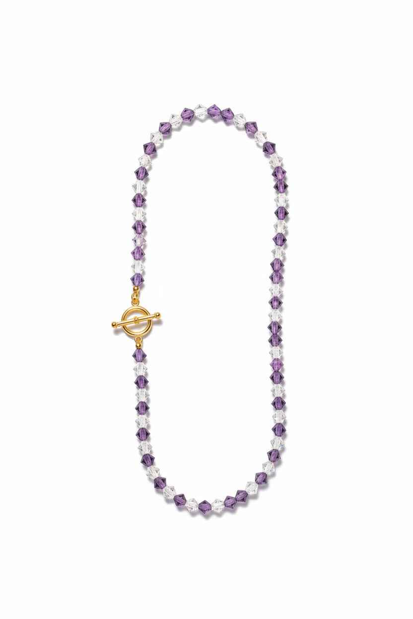 Plastic Purple and Clear Bi-cone Necklace