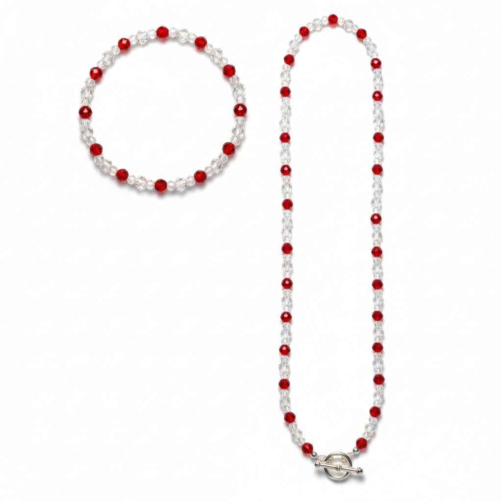 Red and Clear Bracelet and Necklace Set
