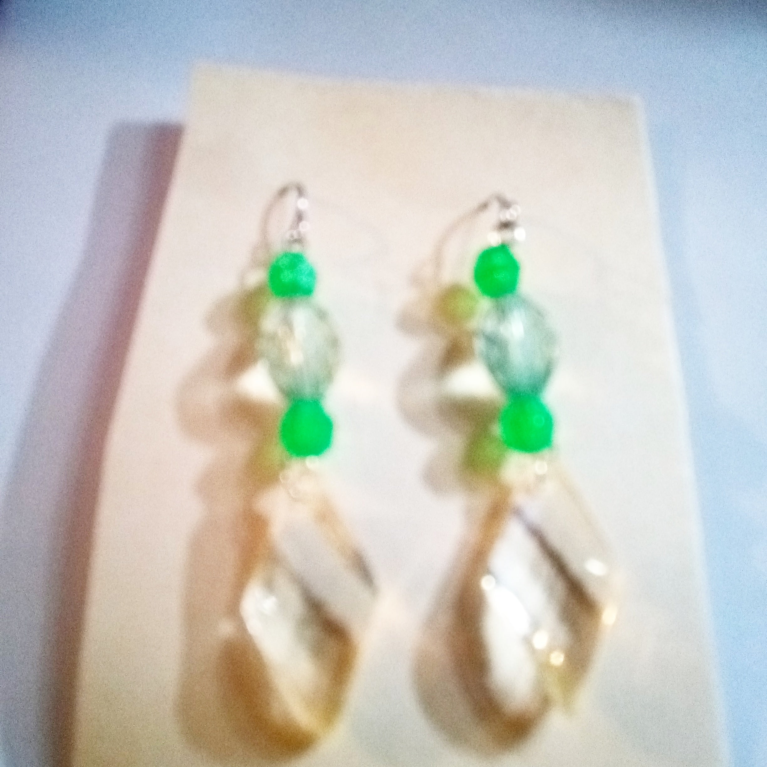 Green and Clear Light Blue with a Clear Dangle Earrings