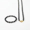 Black Pearl Bracelet and Necklace Set with Gold Spacers