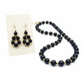 Black Pearl Earrings and Necklace Set with Gold Spacers