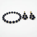 Black Pearl Earrings and Bracelet Set with Gold Spacers