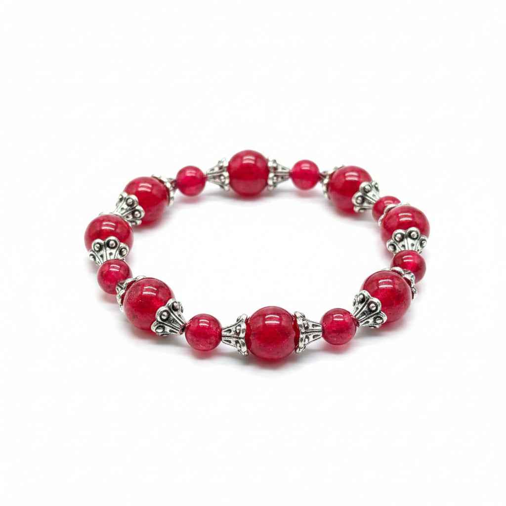 Red Glass Bracelet with Silver Accents