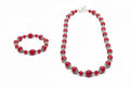 Red Glass Bracelet and Necklace Set with Silver Accents
