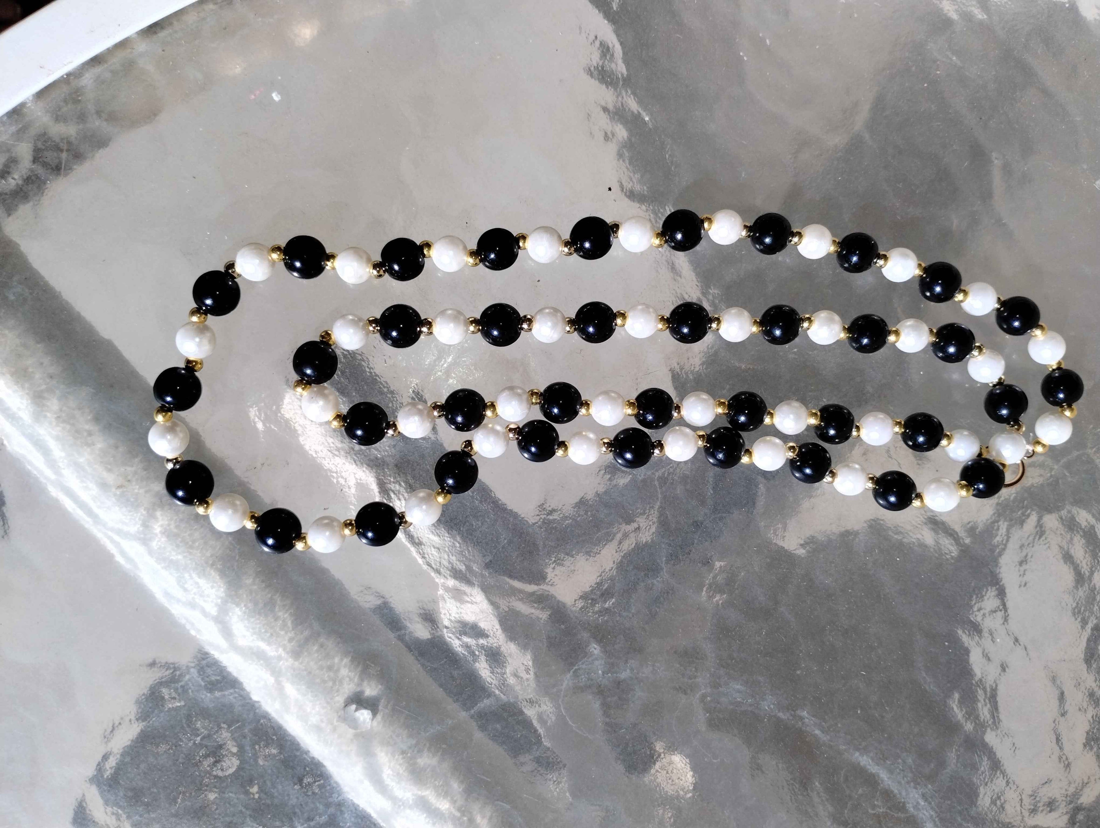 Black and White Pearl Necklace with Gold Spacers