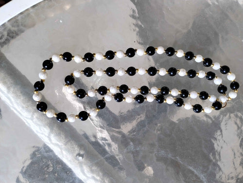 Black and White Pearl Necklace with Gold Spacers