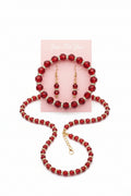 Rudy Red Crystal Earrings, Bracelet and Necklace Set with Gold Accents