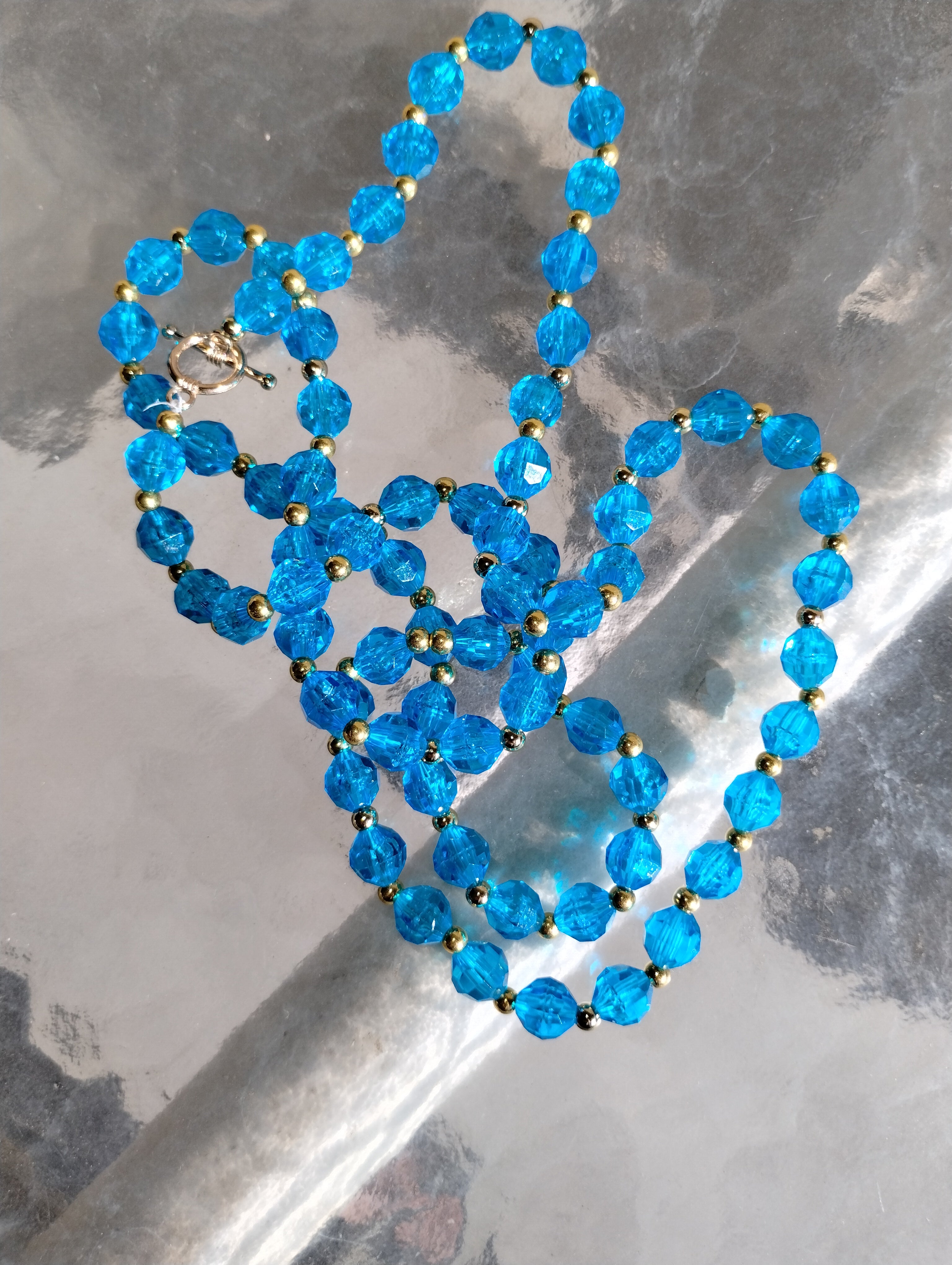 Blue Necklace with Gold Spacers