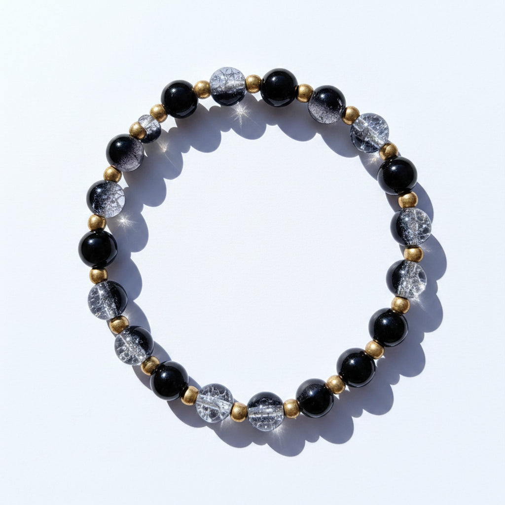 black and clear fusion bracelet with gold spacers