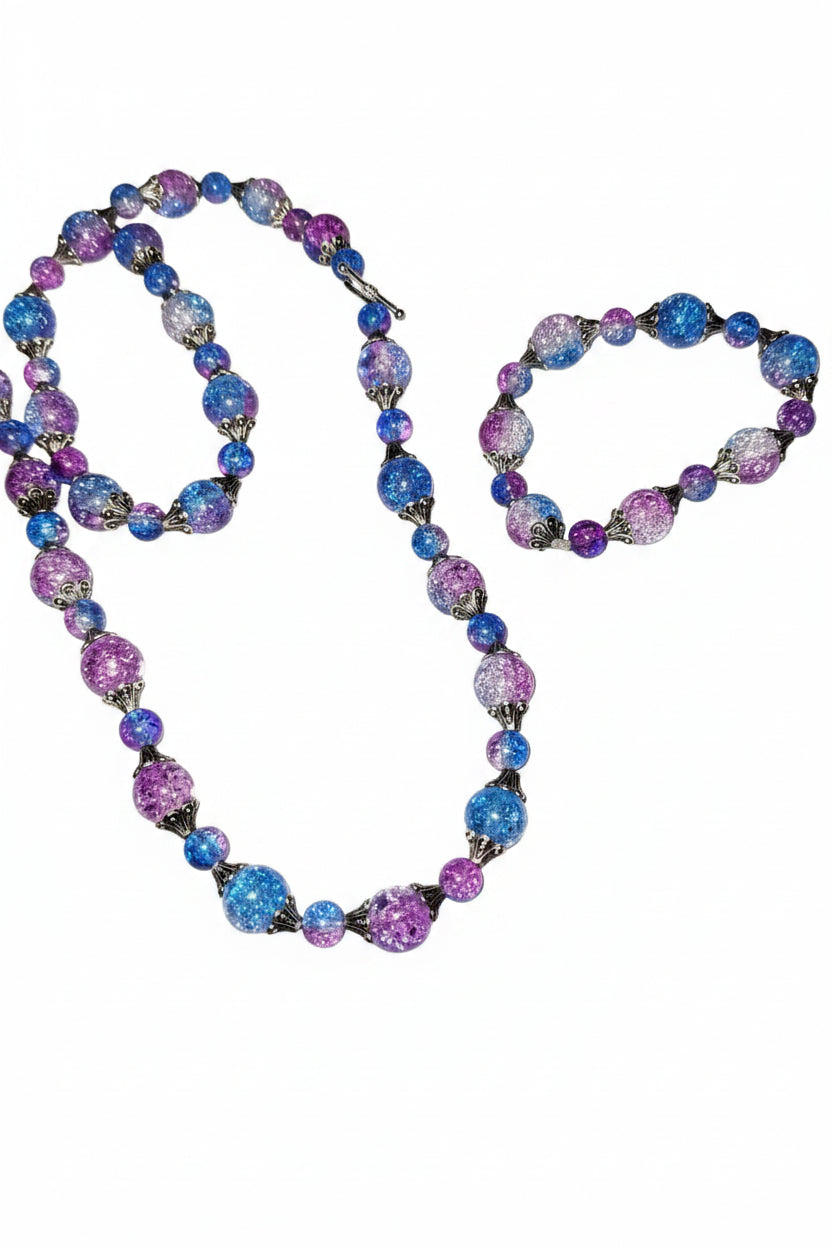 purple and blue fusion necklace and bracelet with silver spacers