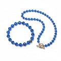 Royal Blue Crystal Bracelet and Necklace Set with Gold Spacers